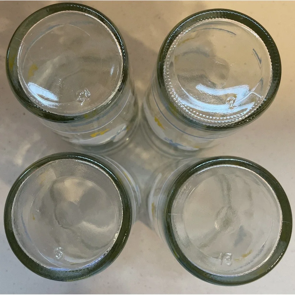 Vtg Set 4 Geese Goose Duck Glasses Cups Blue Ribbon Bow Libbey Anchor Hocking